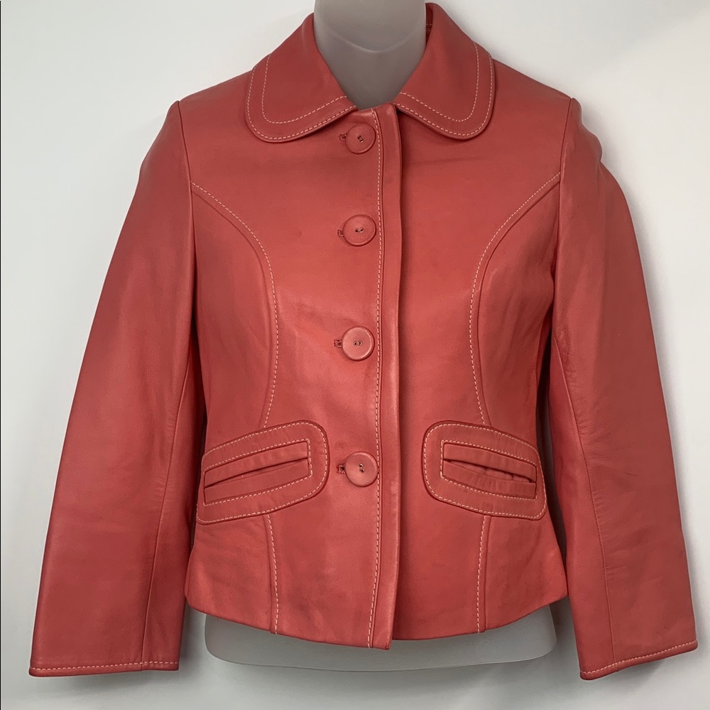 Banana Republic Coral 100% Genuine Leather Button-Front Jacket Size XS